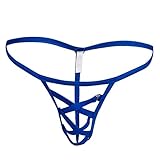 FEESHOW Men's Openwork Pouch Underwear T Back G String Thongs Blue One size