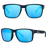 eyewear Shades fashion blue glass lenses Polarized for Men and Women (Frame: Matte Black, Polarized Blue Flash)