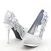 getmorebeauty Women's Silver Lace Flower Pearls Closed Toes Wedding Shoes Pumps (US 7.5, Silver)