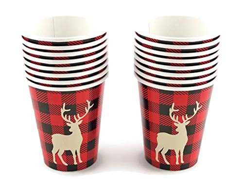 Buffalo Plaid Deer Cups - 16ct Lumberjack Birthday Party Supplies Baby Shower