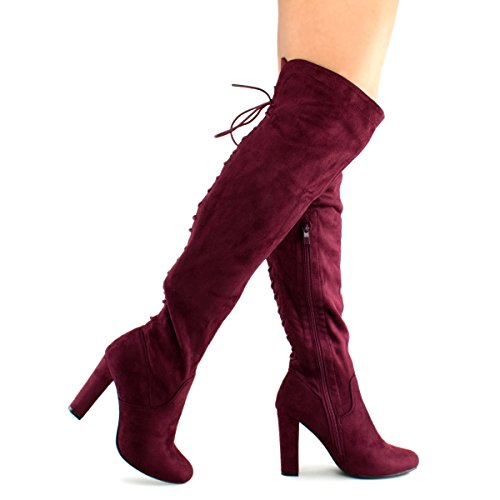 Premier Standard - Women's Thigh High Stretch Boot - Trendy High Heel Shoe - Sexy Over The Knee Pullon Boot - Comfortable Easy Heel , TPS Zola-22 Wine Size 10