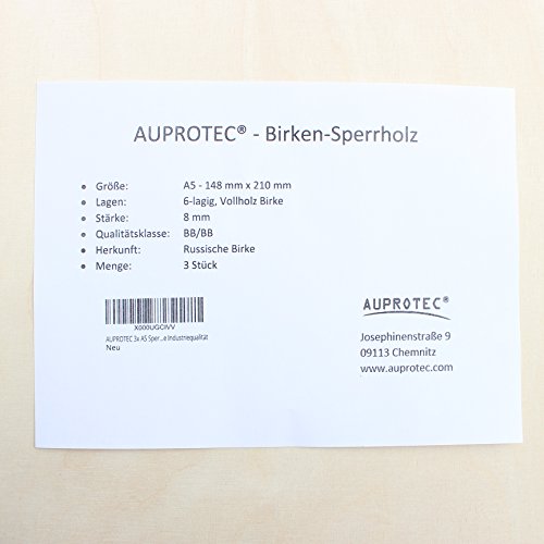 AUPROTEC 3x A5 Sperrholz-Platten Birke 8mm Multiplexplatten (148 mm x 210 mm) Bastel- und Laubsäge-Holzplatten Birke Massiv Multiplex Holz Industriequalität – Bild 3