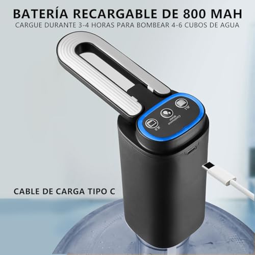 MXHIGO Dispensador de Agua Garrafón Plegable con 3 Modos y Luz LED, Bomba de Agua de Inalámbrica Recargable Portátil, Despachador de Agua Automático Rápido para Botellas de Galón de 4.5L a 20L