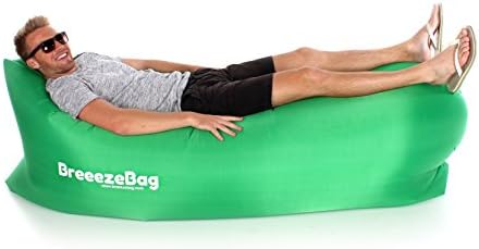 Breeeze - Premium Inflatable Air Filled Lounger With Shoulder Bag. Nylon Fabric Suitable For Beach, Camping, Hiking and Hanging Out. (Green)