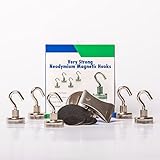 Magnetic Hooks, 25lbs Heavy duty Neodymium magnets, small,strong and powerful ,5 pack + 1 bonus magnetic clip and free protective stickers
