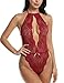 Avidlove Lingerie for Women Lace Teddy One Piece Halter Babydoll Bodysuit Wine Red Large