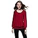 C2U Women Scoop Neck Pleated Front Long Sleeve Fitted Blouse Tops,Medium,Wine Red