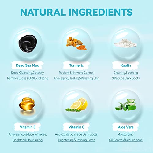 Clay Mask, Face Masks Skincare, Turmeric, Dead Sea Mud, Green Tea Face Mask, Facial Mask Set for Deeply Cleansing, Pores, Acne, and Oil Control - 3x70g