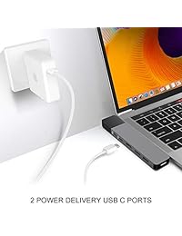 Sanho   Adaptador multipuerto USB C para MacBook Pro 2018 2017 2016, Dual 6in2 Thunderbolt USB C Dongle w Gigabit Ethernet, 40Gb s C USB 100W, 5Gb s Type C w 60W PD, 4K HDMI, 2xUSB3.1