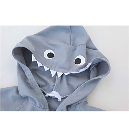Kids Rash Guard Swimwear Girls Long Sleeve Cartoon Shark Swimsuit Cover Ups For Girl Hooded Surf Suit(Gray,5T)