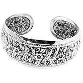 VN Jewelry Chunky Statement 925 Sterling Silver Cuff Bangle Bracelet for Women - 25mm Floral Cuff - Ideal gift for her