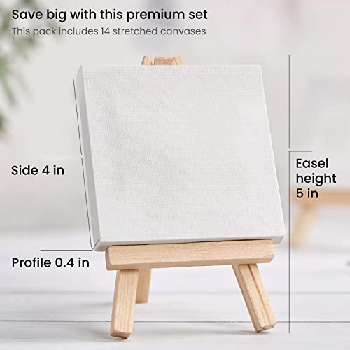 ARTEZA Mini Canvases for Painting with Easels, Pack of 14, 4 x 4 Inches
