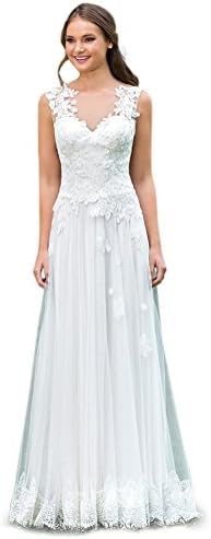 Romanlisa Women's A-Line Caps V-Neck Lace Court Train Long Beach Wedding Dress Lvory 24w