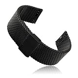 Pebble Time Round 20mm Watch Band, Threeeggs Stainless Steel Watch Strap Bracelet for Pebble Time Round 20mm Smart Watch (A - Milanese Black)