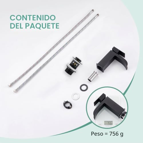 Faustina Bathroom Faucet for Rectangular Waterfall Basin and Click-Clack Drain Valve with Overflow, Bathroom Tap Mixing Dr Square with Drain Stainless Steel, Matte Black