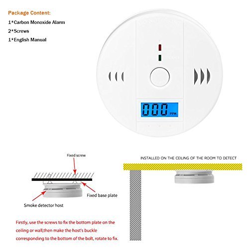 Pocketman Carbon Monoxide Gas Detector Digital CO Alarm Detector with LCD Display Battery Operated, White, 2-Pack - Thumbnail 5