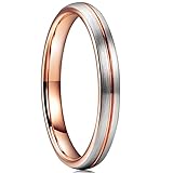 THREE KEYS JEWELRY 3mm 7mm White Tungsten Wedding Ring Rose Gold Grooved Dome Brushed Engagement Band