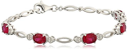 Sterling Silver Created Ruby Oval Bracelet, 7.5