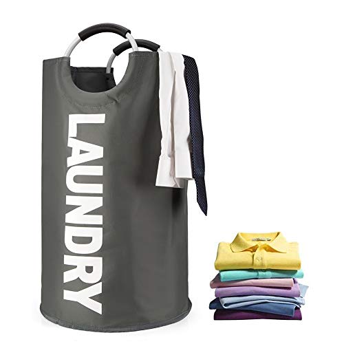 JBYAMUS Large Laundry Basket, Collapsible Waterproof Fabric Laundry Hamper, Foldable Clothes Bag, Folding Washing Bin. (Large, Dark Grey)