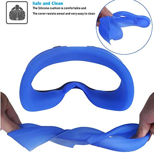 Esimen VR Face Silicone Mask & Face Cover for Oculus Quest 2 Face Pad Cushion Sweatproof Lightproof (Blue)