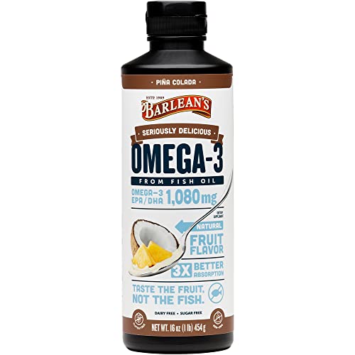 Barlean's Pina Colada High Potency Omega 3 Fish Oil Liquid Supplement 1080mg of Omega 3 EPA