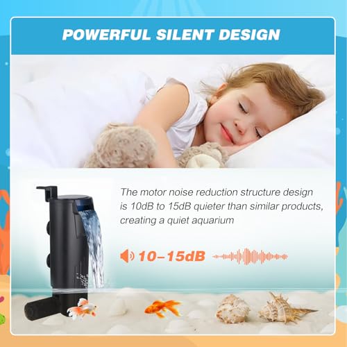 SUSOO 5W Silent Aquarium Filter with 400L/H Flow Rate, High-Low Water Level Submersible Pump System for Fish,Turtle and Reptile Tank,Small Filtration Waterfall Filter for Aquatic Tanks Accessories