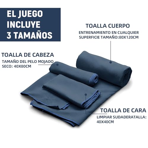 Toalla Microfibra Secado Rápido 3 Pack, Toalla Natacion Super Absorbente Toalla Gym de Baño Suave y Ligero para Natacion,Toalla de Viaje Ligera y Portatil para Natacion,Deporte,Baño,Viajes,Azul Oscuro