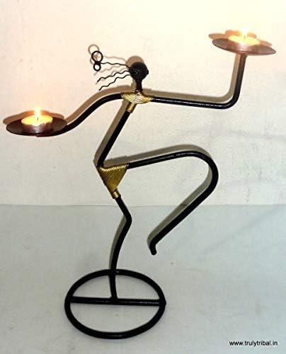 Truly Tribal Tlight Holders Human Figure - Metal Candle Stand for Home Decor 2 Hand Stand