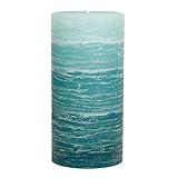 Nordic Candle - Layered Pillar Candle - 3x6 Inch Green Teal - Unscented