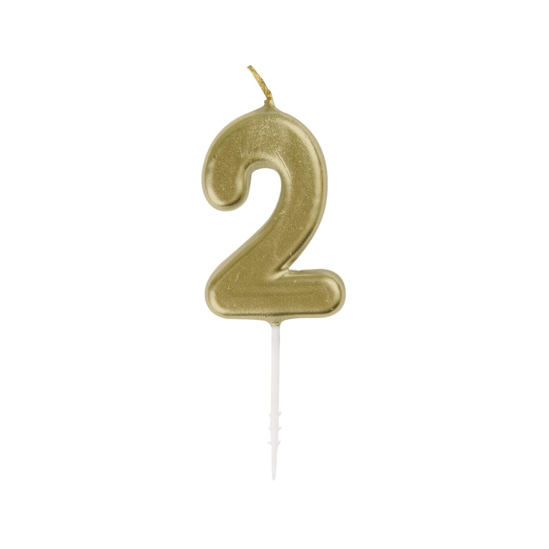 Mini Metallic Gold Number 2 Pick Birthday Candle (3cm x 11cm) - Elegant and Dazzling Party Decoration - Perfect for Birthday/Anniversary Events - 1 Pc