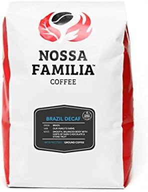 Nossa Familia Brazil Organic-Decaf-Coffee - Medium Dark Roast Coffee - Fair Trade Ground Coffee Bean - Smooth Balanced and Low Bitterness - Sourced from Small Peruvian Farms - Brazilian Decaf 2lb