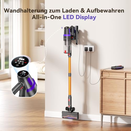 TechRise Battery Vacuum Cleaner 45000Pa/500W/60Min, Anti-Tangle Brush & 8-in-1 Function (Self-Standing) Vacuum Cleaner Wireless with Display, Handle Vacuum Cleaner for Home, Pet Hair/Carpets/Hard