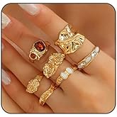 Systechy 7Pcs Chunky Gold Ring Set for Women Vintage Crystal Gemstone Knuckle Rings Set Irregular Stackable Open Statement Rings Fashion Jewelry Accessaries