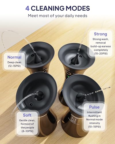 KAUGIC Upgraded Ear Wax Removal with One-Piece Waste Tank, Safe Ear Cleaner with Smart Water Temperature Sensor, Effective Ear Irrigation Kit with 4 Pressure Levels & USB-C Cable, IPX7