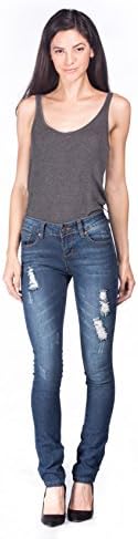 Jeans Colony Womens Juniors Washed Comfy Stretch Skinny Jeans, Dark Blue Wash, 13
