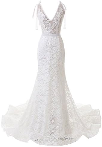 SOLOVEDRESS Women's Long Sleeves Lace Wedding Dress Mermaid Bridal Prom Evening Gown