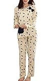 VENTELAN Women's Novelty Nighty Set Cute Bowknot Dogs Pajamas Pants Long Sleeve