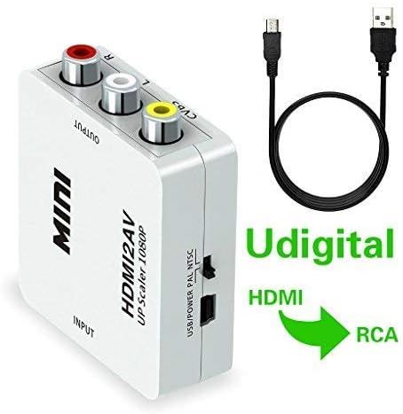 HDMI to RCA Converter Adapter,Udigital Mini HDMI to 3RCA AV CVBs Composite Video Audio Converter Upscaler Supporting PAL/NTSC