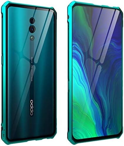 Oppo Reno Case, CHIHENG Ultra Thin [Buckle Structure] Magnetic Aluminum Metal Frame + Transparent Tempered Glass Back Cover Full Body Protective Case for Oppo Reno 6.4" Green