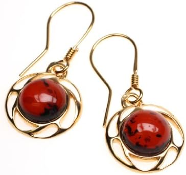 Cherry Amber Gold Plated Sterling Silver Dangle Round Earrings
