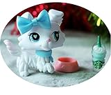 lpsloverqa Custom Made OOAK LPS Collie Paw Up Pure White Blue Heart Eyes with Accessories Lot Cartoon Dog Figures Collection Boys Girls Kids Gift Set