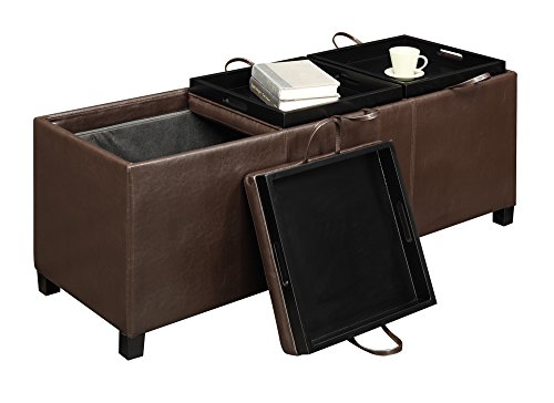 Convenience Concepts Designs4Comfort Tribeca Ottoman with 3 Tray Tops, Espresso Faux Leather - Thumbnail 5