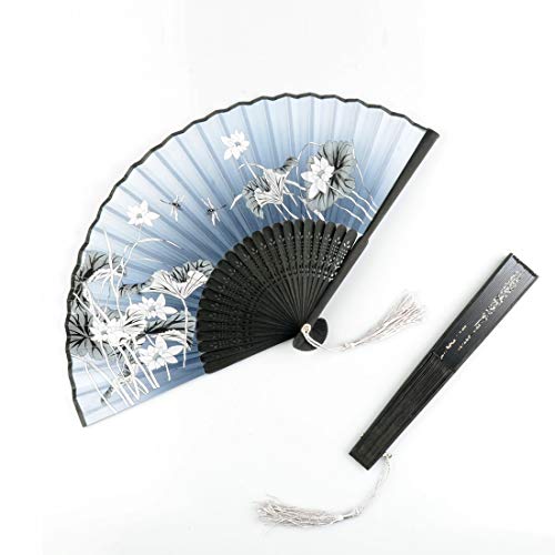 Umikk Hand Held Folding Fan, 2 Pack Craft Silk Fan with Bamboo Frame and Elegant Tassel