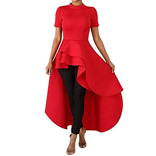 Witspace Women - Ruffle High Low Tops for Short Sleeve Bodycon Dress Shirt Dresses