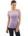 PattyBoutik Women Scalloped Lace Inset V Neck Top (Light Purple Medium)