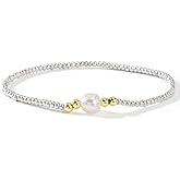 Opalencian Trendy Pearls White Elastic Bracelets for Women Dainty Handmade Gemstone Gold Silver Plated Beads Bracelet Charm Jewelry Fashion Couple Friendship Gift