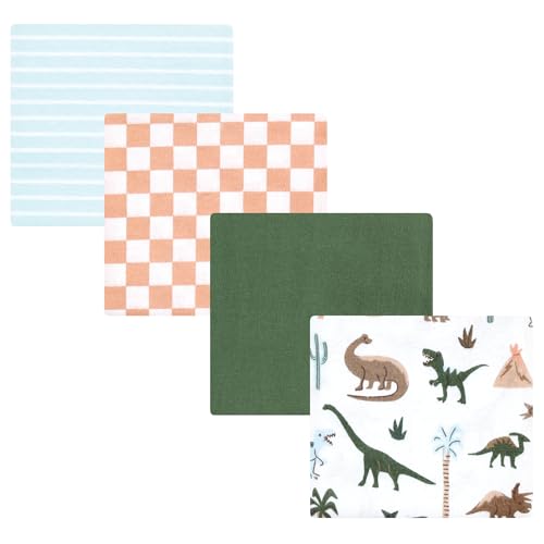 Hudson Baby Unisex Baby Cotton Rich Flannel Receiving Blankets 4-Pack, Retro Di…