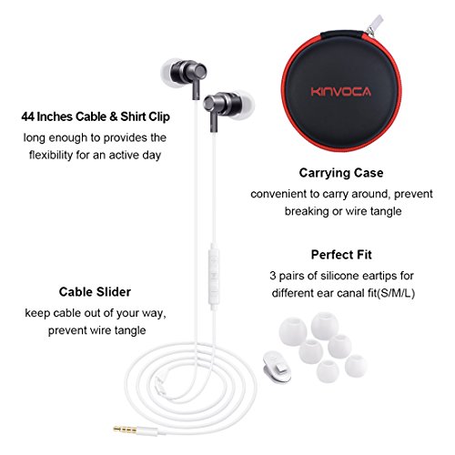 KINVOCA Wired Metal in Ear Earbuds Headphones with Microphone Remote Volume and Case,Bass Stereo Noise Isolating Inear Earphones Ear Buds for Cell Phones MP3 Players,Aluminum Alloy,3.5mm Jack, Black