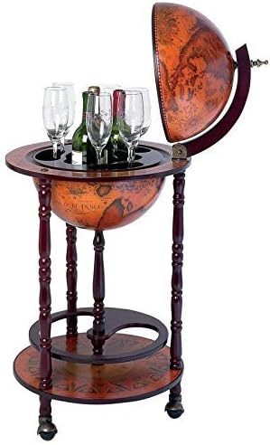 Kassel 17" Diameter Old World Globe Wine Bar Wood Stand Rack Liquor Bottle Shelf