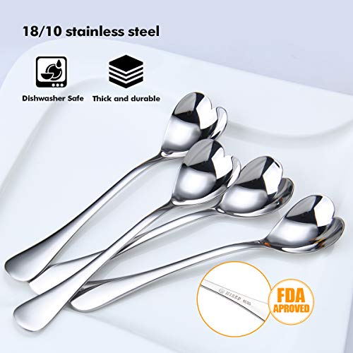 HISSF Heart Shaped Spoons, 18/10 Stainless Steel Spoon Set, Dessert Spoon, Ice Cream Spoons, Stirring Spoon for Tea, Cocktail, Sugar, Ice Cream, Christmas Cute Valentine's Day gift,Set of 4-6.7 Inches - Thumbnail 2